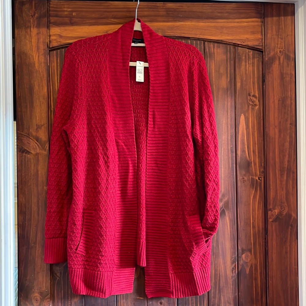 Talbots Berry colored Cardigan Knit sweater with pockets size XL